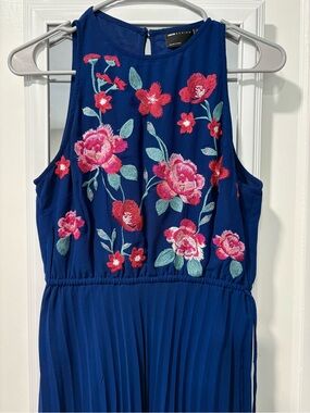ASOS royal blue Embroidered Floral Pleated Midi
